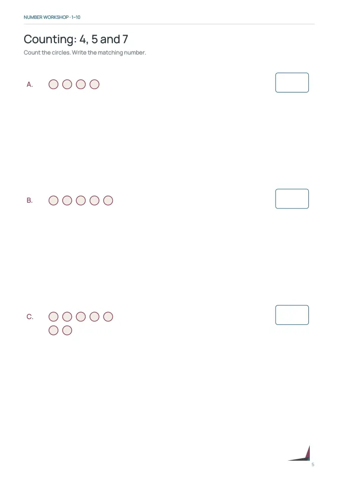 An inside page from Number Workshop 1–10